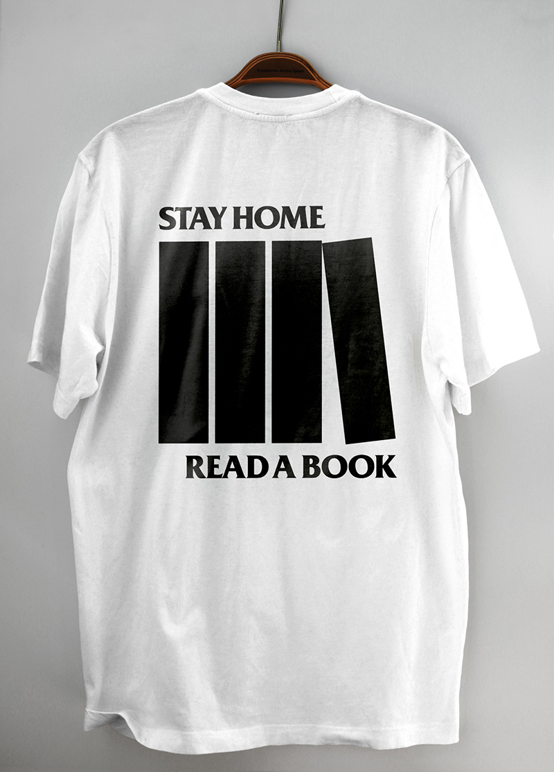 Stay Home Read A Book Hommage Raymond Pettibon Design Logo Typografie Black Flag Shirt No Means No